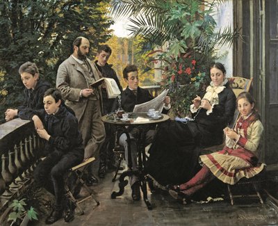 Das Hirschsprung Familienporträt. Von links Ivar, Aage, Heinrich, Oscar, Robert, Pauline und Ell... von Peder Severin Krøyer